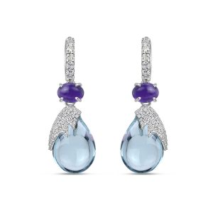 Blue Topaz Amethyst Diamond Bali Earring