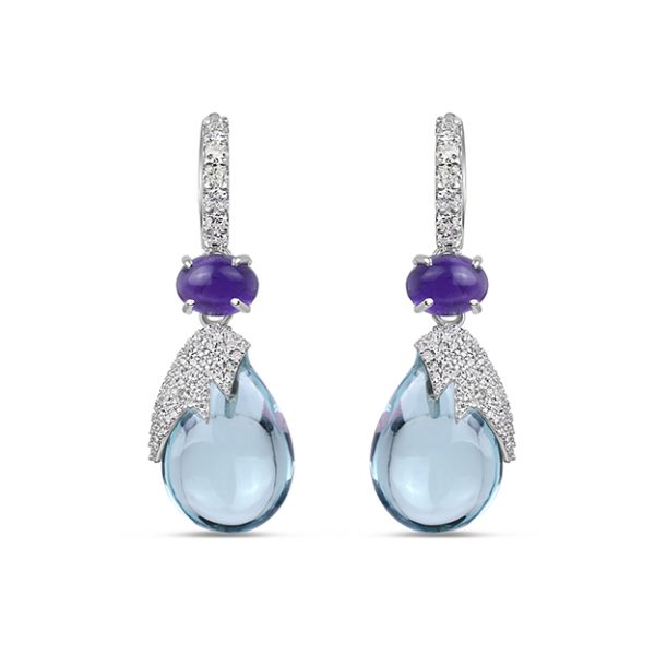 Blue Topaz Amethyst Diamond Bali Earring