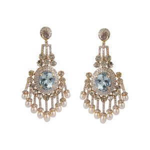 Chandelier Aquamarine Pearl Earrings