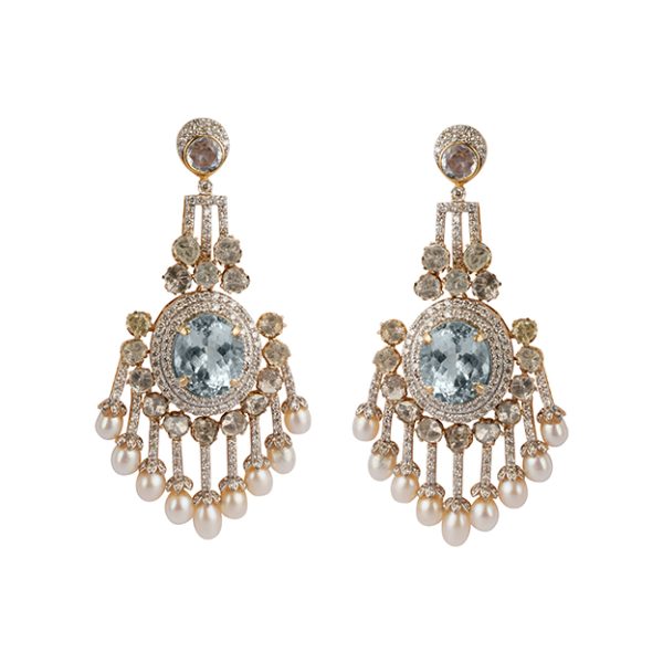Chandelier Aquamarine Pearl Earrings
