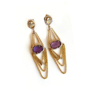 Delicate Gold Chain  Amethyst Earrings