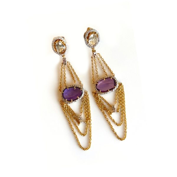 Delicate Gold Chain  Amethyst Earrings
