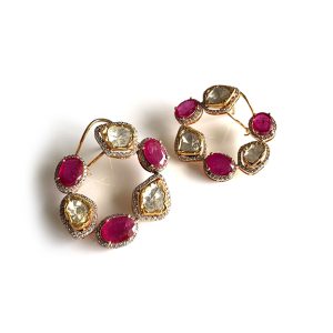 Ruby Diamond Polki Hoop Earrings