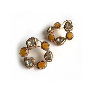 Yellow Sapphire Polki Hoop Earrings
