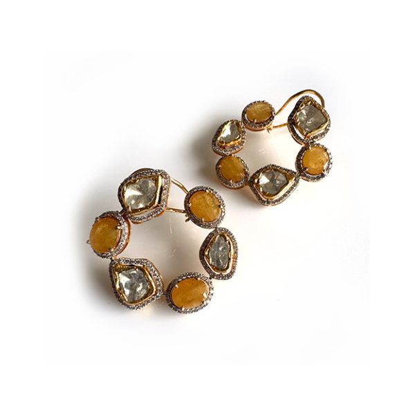 Yellow Sapphire Polki Hoop Earrings
